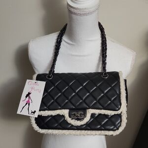 NWT Golda Paris Black Quilted Shoulder Bag with Chain Strap
